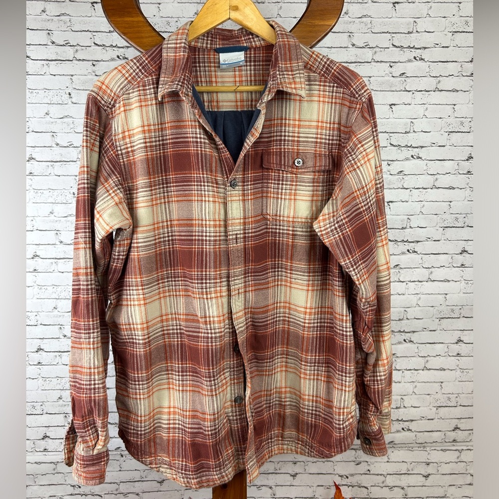 Columbia | Plaid Button-Up Shirt in Red, Cream, and Orange size M